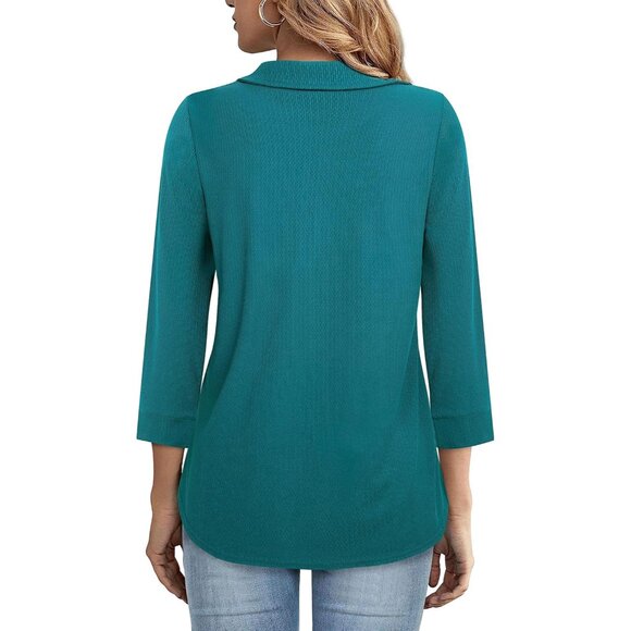 Womens Casual V Neck Top PolySpandex 3/4 Sleeve Business Blouse - Picture 4 of 5